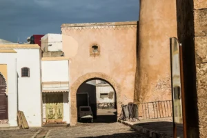 a building with a gate