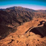 Eagleye view on a road pass through Atlas mountains